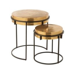 Set de 2 tables gigognes rondes réversibles en aluminium doré et noir