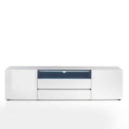 Meuble TV design VERONA 185 cm laqué blanc brillant 2 portes 2 tiroirs 1 niche