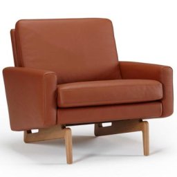 Fauteuil design scandinave EGSMARK piétement en chêne cuir cognac