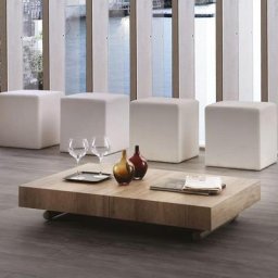 Table basse relevable extensible BLOCK design rouvre noué piétement taupe 80 x 120 cm