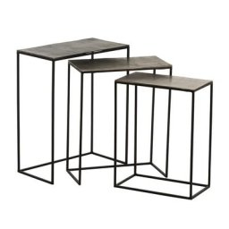 Set de 3 tables gigognes rectangulaire NIZI en métal noir et aluminium gris.