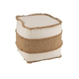 Pouf Carré en Jute ALENA Beige / Blanc