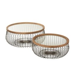 Set de 2 tables basses TAZZY Bois / Verre / Métal