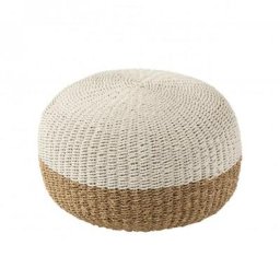 Pouf Boule en Crochet ALENA Beige / Blanc