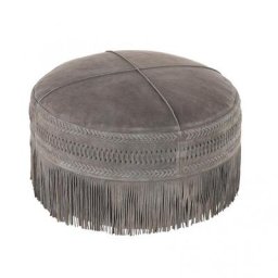Pouf Frange en cuir / Gris