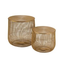 Set de 2 tables gigognes panier arrondie PENA en métal Or