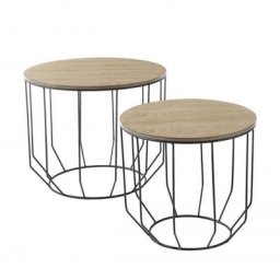 Lot de 2 tables d'appoint HAMBOURG plateau placage chêne piètement filaire noir