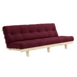 Banquette convertible futon LEAN pin coloris bordeaux couchage 130*190 cm.