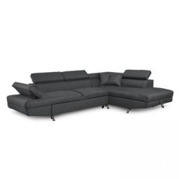 Canapé angle convertible méridienne droite RINO gris foncé pieds métal