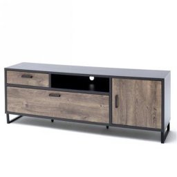 Meuble TV HALTON 2 tiroirs 1 porte décor chêne gris cosmos 197 cm