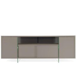 Meuble TV design MARCO POLO 180cm Gris Taupe portes coulissantes et piètement en verre