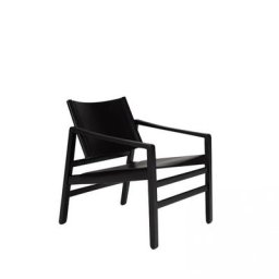 Fauteuil LUK cuir noir structure chêne massif teinté noir