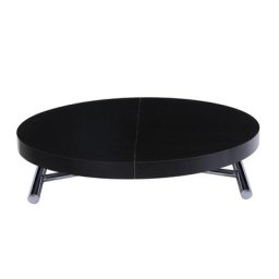 Table basse ronde relevable et extensible SATURNA Bois Noir diamètre 105 x 105/135 cm