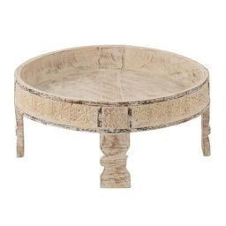 Plateau sur pieds brut vieillie CYBA en bois recyclé blanc délavé.