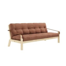Banquette futon POETRY en pin massif coloris brun argile couchage 130 x 190 cm.