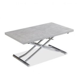 Table basse relevable extensible TRENDY mélaminé gris Béton/Pied chromé 110 x 70/140 cm