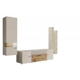 Composition murale meuble TV ANZIO HOLZ blanc laque mat 4 éléments