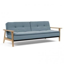 INNOVATION LIVING Canapé lit design DUBLEXO FREJ tissu Soft Indigo convertible 115*210 cm accoudoirs bois