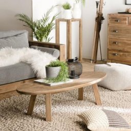 Table Basse ovale SANDY Scandinave en bois Pin recyclé