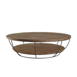 Table Basse Scandinave ronde 120x120cm Double Plateau en bois finition teck recyclé