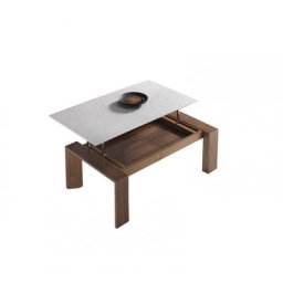 Table basse relevable ovale SWANN 115x65cm noyer plateau céramique argent