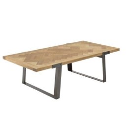 Table basse LARC plateau chevrons bois de sapin, pieds métal