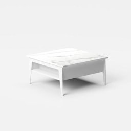 Table basse relevable BRIGHTON 80x80cm bois éco stratifié finition marbre blanc