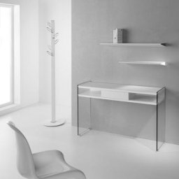 Table console MAYA coloris blanc mat piétement en verre transparent