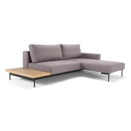 INNOVATION LIVING Canapé design d'angle BRAGI tissu Flashtex Light Grey lit 200*140 cm tablette intégrée
