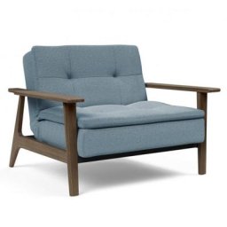 INNOVATION LIVING Fauteuil design DUBLEXO FREJ soft indigo convertible lit 90*115 cm piétement chêne fumé