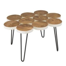 Table basse SIKA plateau rondelles bois teck, pieds épingles