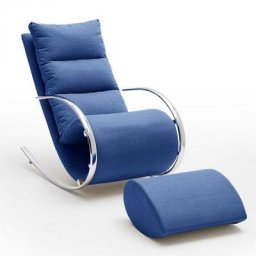 Fauteuil relax YANIS tissu bleu pouf indépendant structure métal