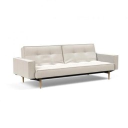 Canapé convertible SPLITBACK STYLETTO avec accoudoirs pieds fuseau chêne naturel tissu Bouclé Off White