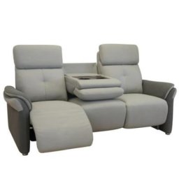 Canapé relax 3 places électrique GELLIN microfibre gris perle / plomb têtières électriques