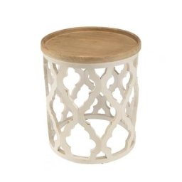 Table d'appoint Rond avec Plateau Naturel et Piétement en métal