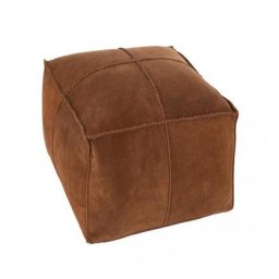 Pouf carré en véritable Cuir / Marron