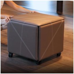 Pouf transformable CUBIX Polyuréthane enduit fil contrasté gris clair.