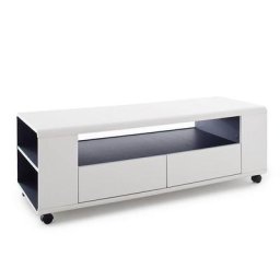 Meuble TV CHICAGO finition laquée blanc mat à roulettes 2 tiroirs