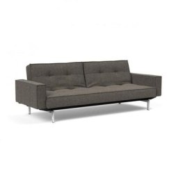 INNOVATION LIVING Canapé SPLITBACK pieds chromé avec accoudoirs convertible lit 115*210 cm tissu Flastex Dark grey