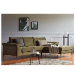 Canapé d'angle droit REBBE 2 places retour méridienne pieds métal noir design scandinave