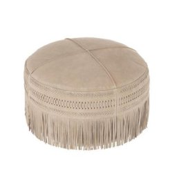 Pouf Frange en cuir / Gris Clair