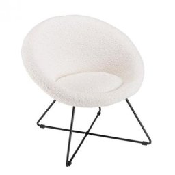 Fauteuil design GOTHY Blanc tissu bouclette / Pieds croisés métal noir