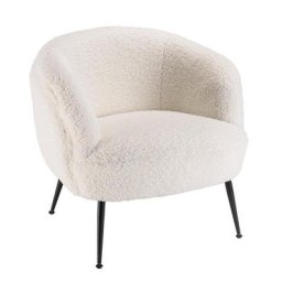 Fauteuil cosy blanc GOTHY tissu bouclette / Pieds métal noir