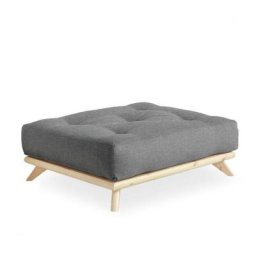 Pouf futon SENZA pin naturel coloris gris granit de 90 x 100 cm.