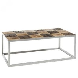 Table basse BRODER 100 x 60 cm metal silver plateau manguier