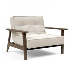 INNOVATION LIVING Fauteuil design SPLITBACK FREJ 531 - Bouclé Off White convertible lit 90*115 cm accoudoirs chêne fumé