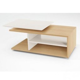 Table basse relevable ESSEN 110*65 cm chêne satin intérieur laqué blanc mat