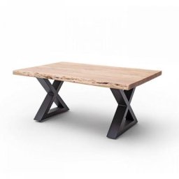 Table basse CLAREN plateau 110 en acacia massif naturel piétement X laqué anthracite