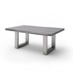 Table basse CLAREN plateau 110 en acacia laqué gris piétement U acier brossé