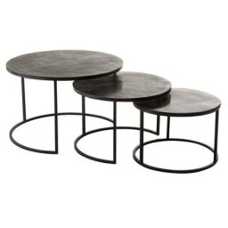 Set de 3 tables gigognes ronde NIZI en métal noir et aluminium noir/ vert.